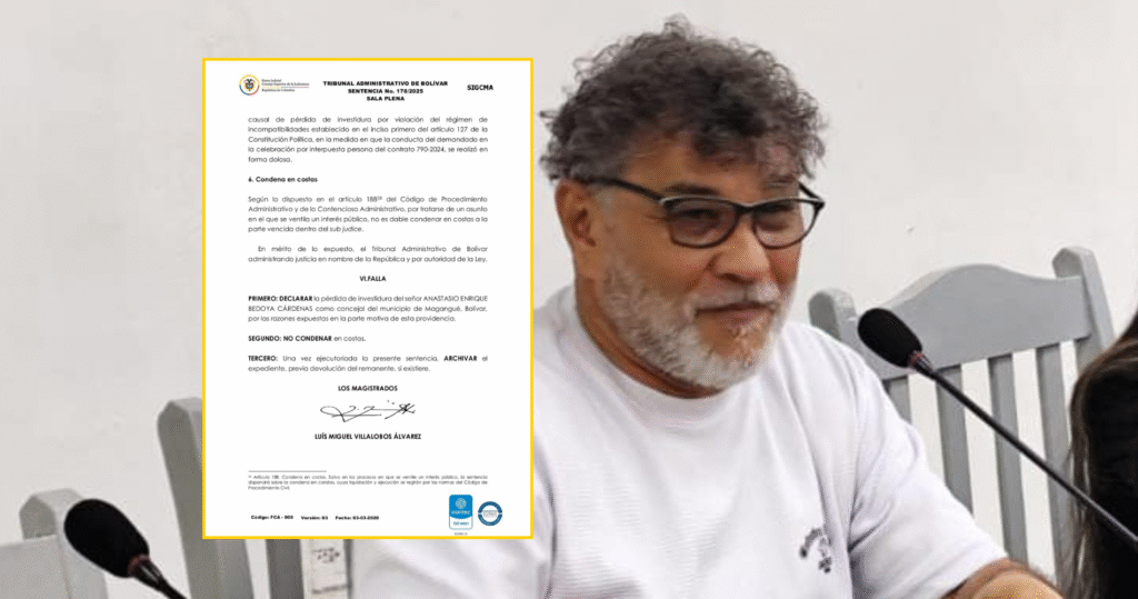 Tribunal destituye al concejal Anastasio Bedoya por participación indebida en contrato